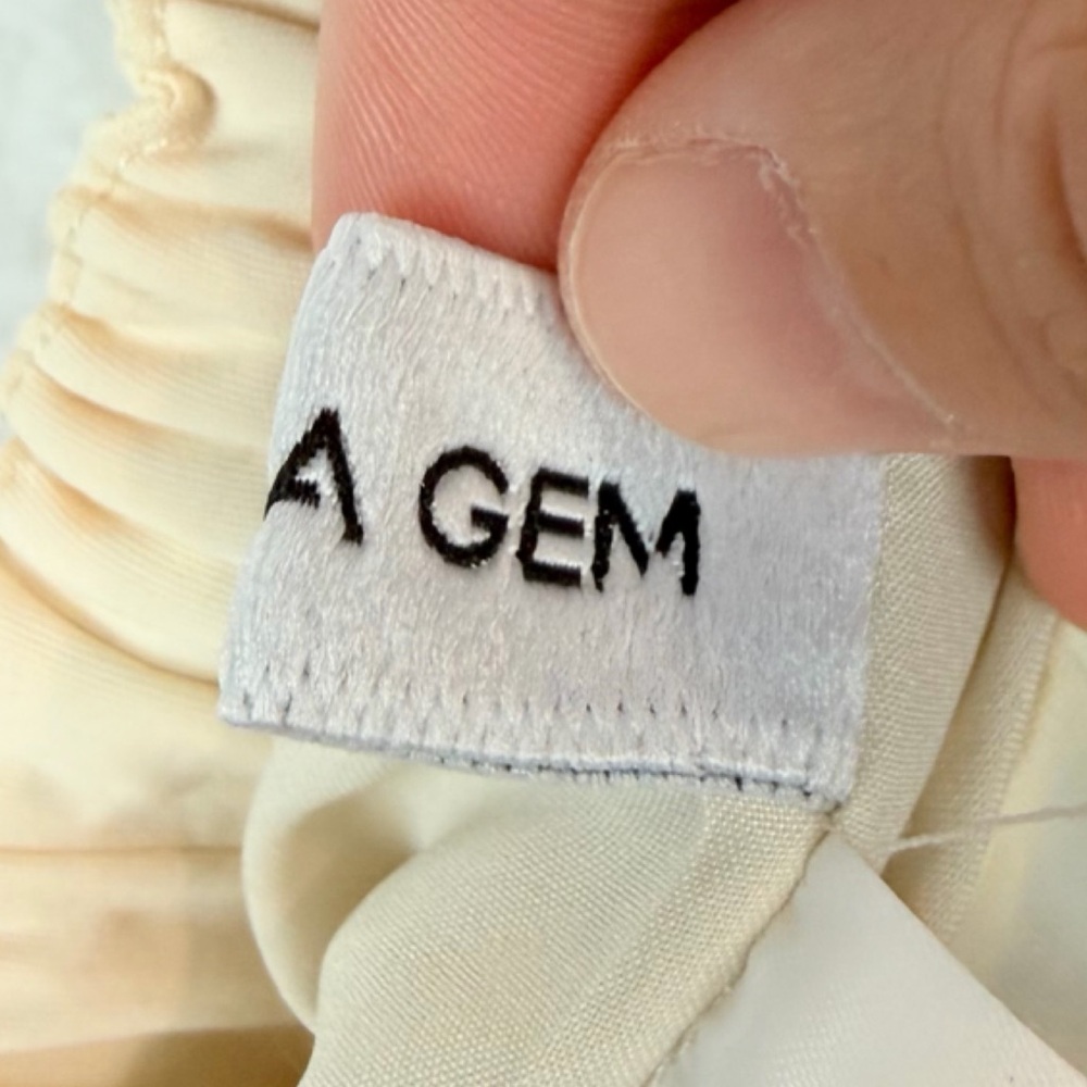 LAGUA GEM • Cream/Black Wide-Leg Ribbon Trim High-Waisted Drawstring Pants, S - Picture 15 of 16